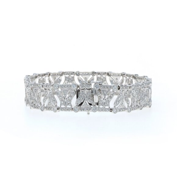 White Gold Diamond Bracelet 6 1/2" - 18k Round Brilliant 3.30ctw - Picture 4 of 8